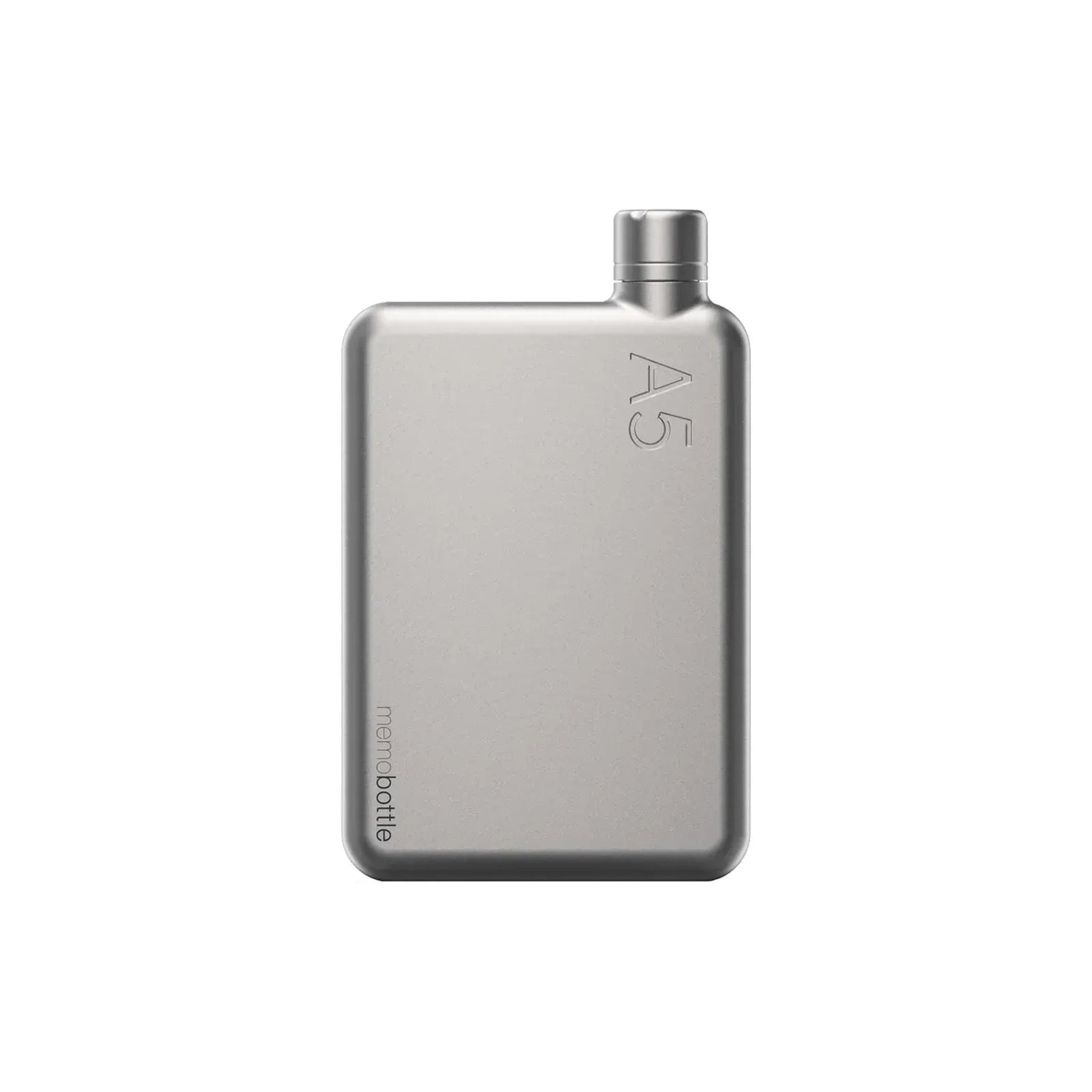 Silver flask with 'A5' branding on a white background