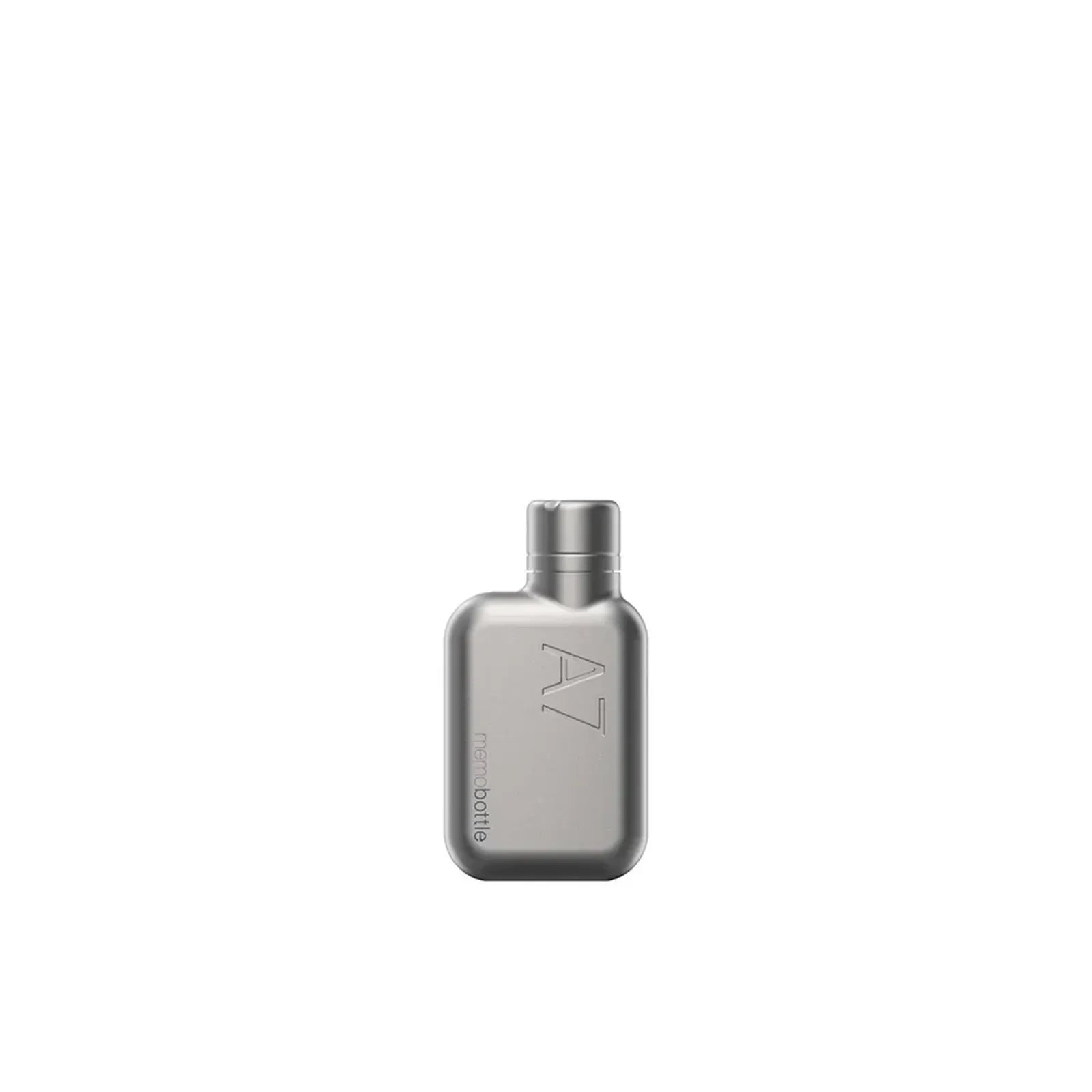 Silver bottle with a logo on a white background